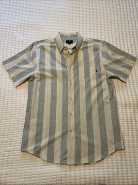 Obey Men's Short-Sleeve Button-Down Shirt in Blue and White Stripe Mens Large